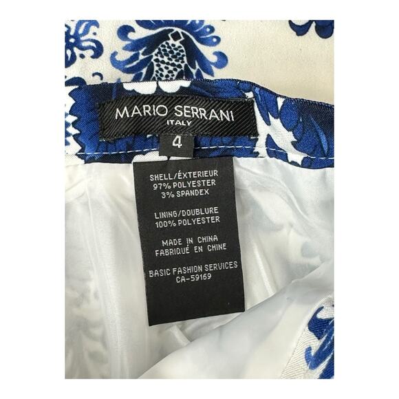 Mario Serrani Skirt Womens 4 A Line Blue White Geo Pockets Stretch Office Work - Picture 3 of 5